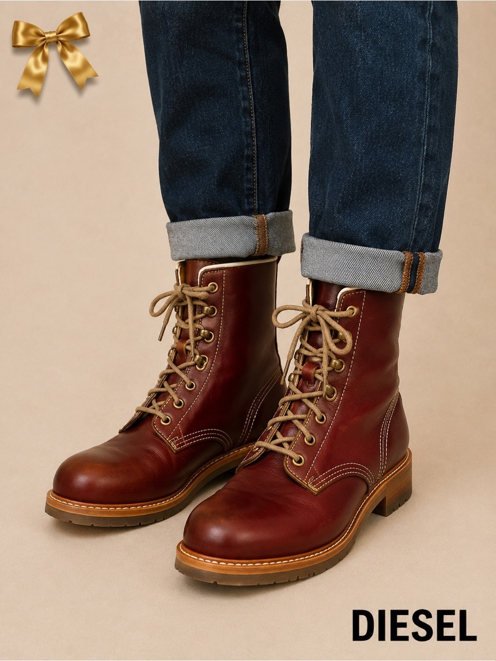 Diesel Leather Combat Boots Brown Lace Up Lug Sole Size 41 8 US